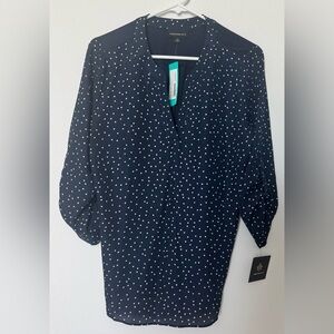 Navy/Polka Dot Fortune + Ivy 3/4 sleeve Blouse Size M